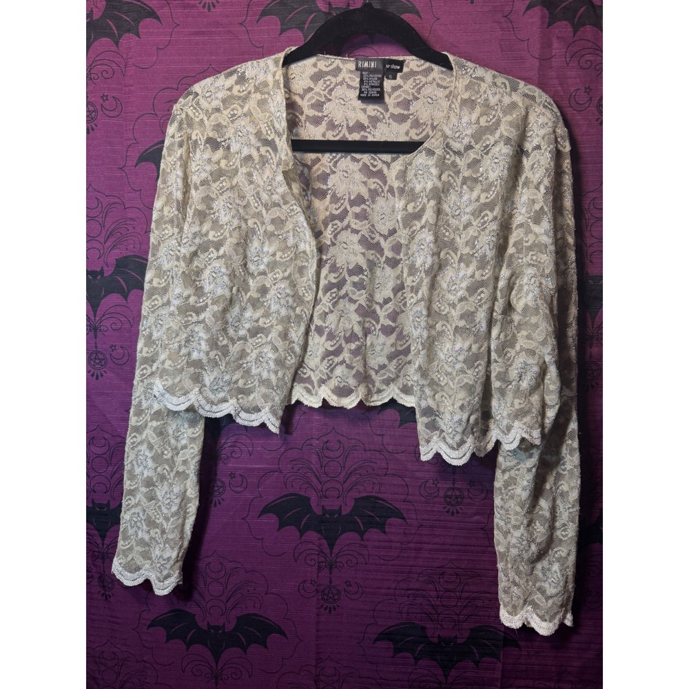 Y2K Fairy Core Rimini by Shaw‎ Champagne Lace Bolero Shrug Cropped Cardigan Sz 6